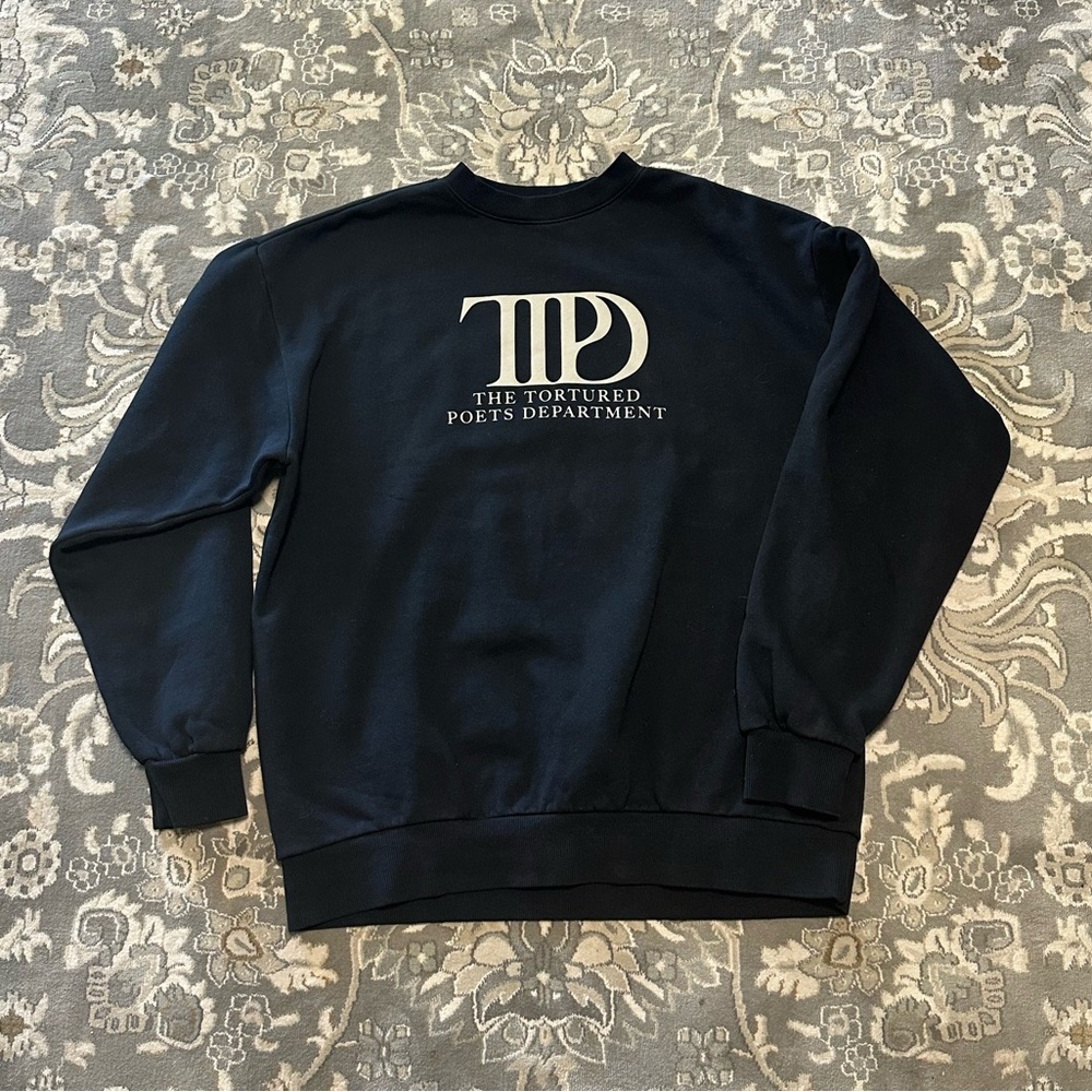 Official Taylor Swift "The Tortured Poets Department" black crewneck sweatshirt